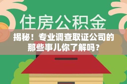 涵江揭秘！专业调查取证公司的那些事儿你了解吗？
